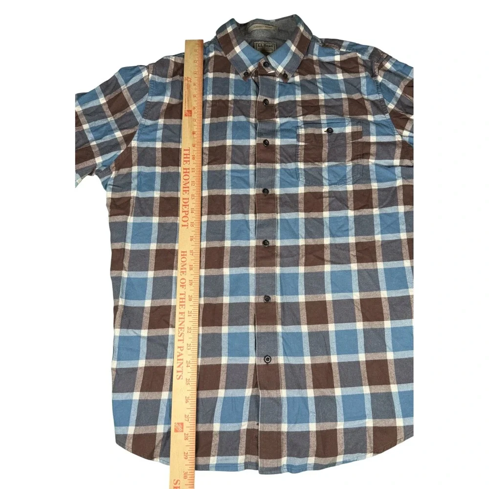 L.L.Bean Men's Large Flannel Button Down Shirt Blue Brown Plaid Long Sleeve - Picture 5 of 6